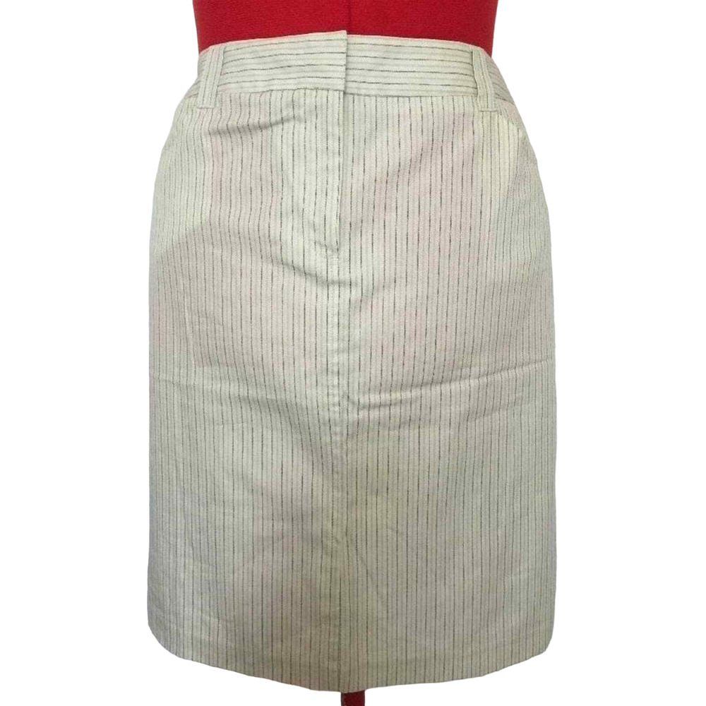 Richard Malcolm Semi Sheer Pencil Skirt Cream Black Cotton Stripe Zip Sz 14